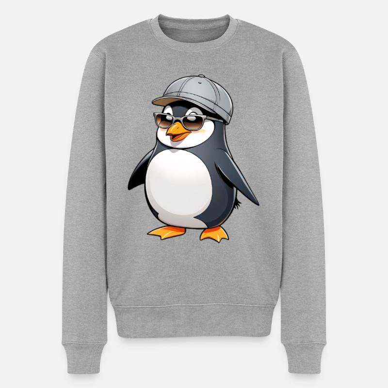 Cool Pingu mit Style - Männer Premium Bio Pullover - Grau meliert