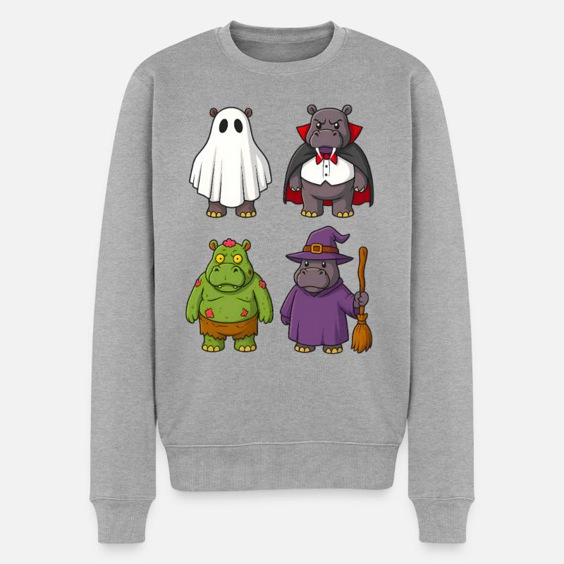 Hippo Ghost Witch Zombie Halloween  - Männer Premium Bio Pullover - Grau meliert