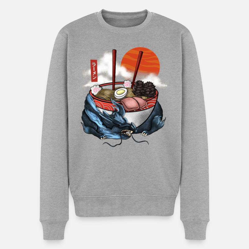 Dragon Ramen Japanisches Hemd - Männer Premium Bio Pullover - Grau meliert