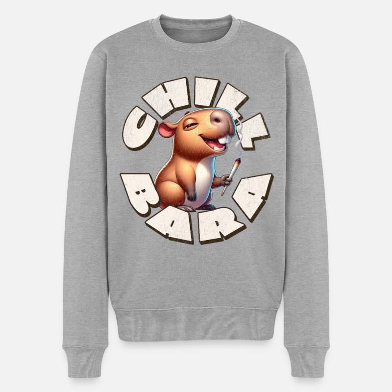 Capybara Chill Bara - Männer Premium Bio Pullover - Grau meliert
