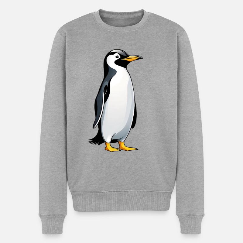 Illustration eines Pinguins mit freundlichem Blick - Männer Premium Bio Pullover - Grau meliert