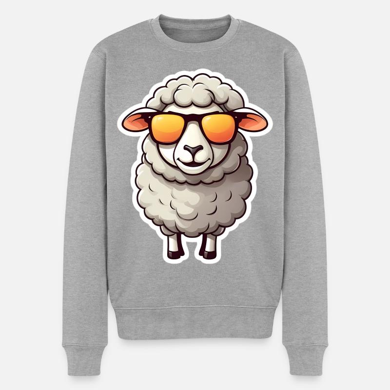 Lässiges Schaf mit Sonnenbrille - Männer Premium Bio Pullover - Grau meliert