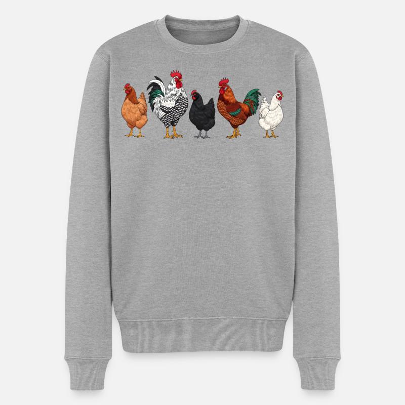 Bunte Hahnenfamilie Illustration - Männer Premium Bio Pullover - Grau meliert