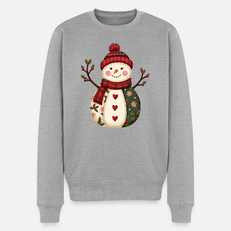 Schneemann Weihnachtszauber Patchwork - Männer Premium Bio Pullover - Grau meliert