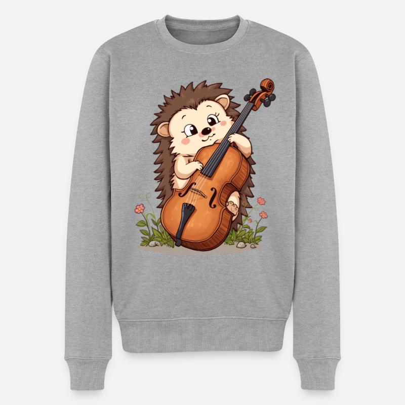 Igel Cello im Blumengarten - Männer Premium Bio Pullover - Grau meliert