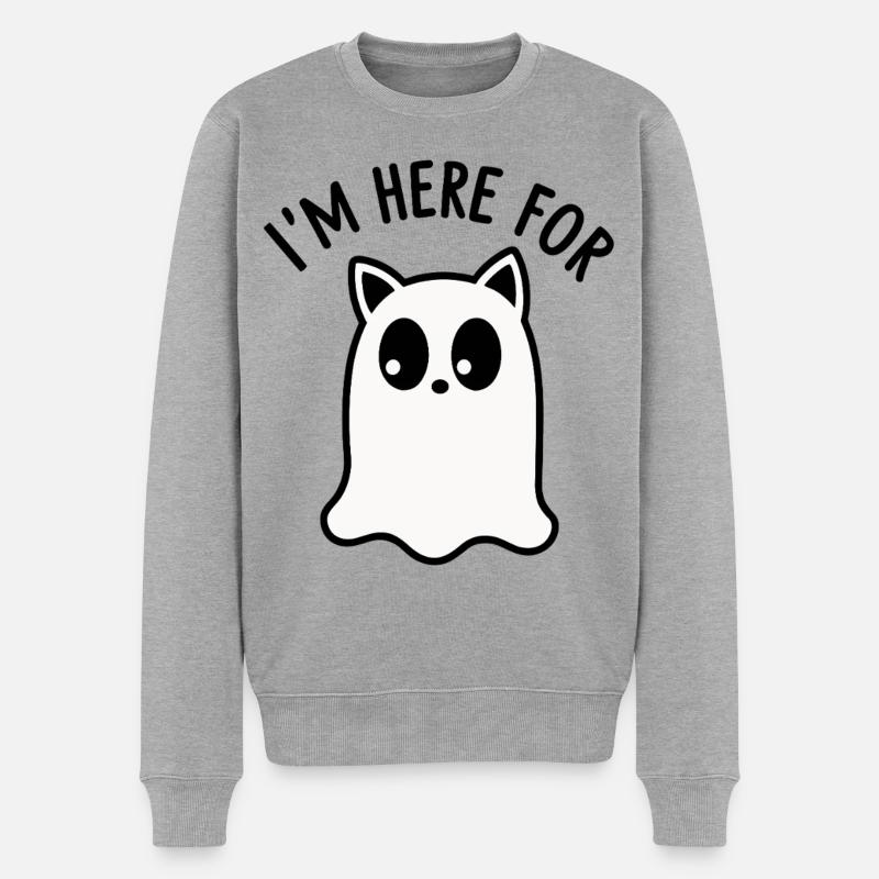 Halloween Katze Geist Spruch - Männer Premium Bio Pullover - Grau meliert