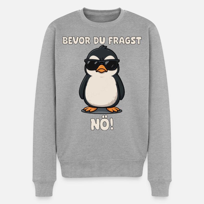 Pinguin mit Sonnenbrille Spruch - Männer Premium Bio Pullover - Grau meliert