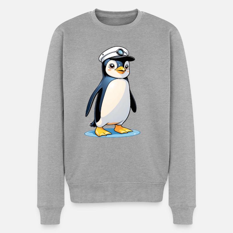 Kapitän Pinguin Mascot - Männer Premium Bio Pullover - Grau meliert