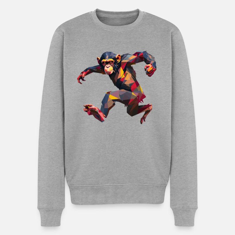 Low Poly Schimpanse Sprint Logo Design - Männer Premium Bio Pullover - Grau meliert