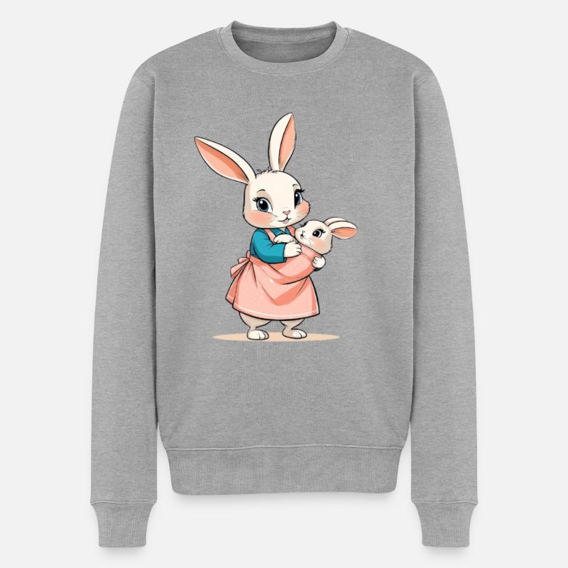 Mère lapin avec bébé - Pull Premium bio Homme - gris chiné