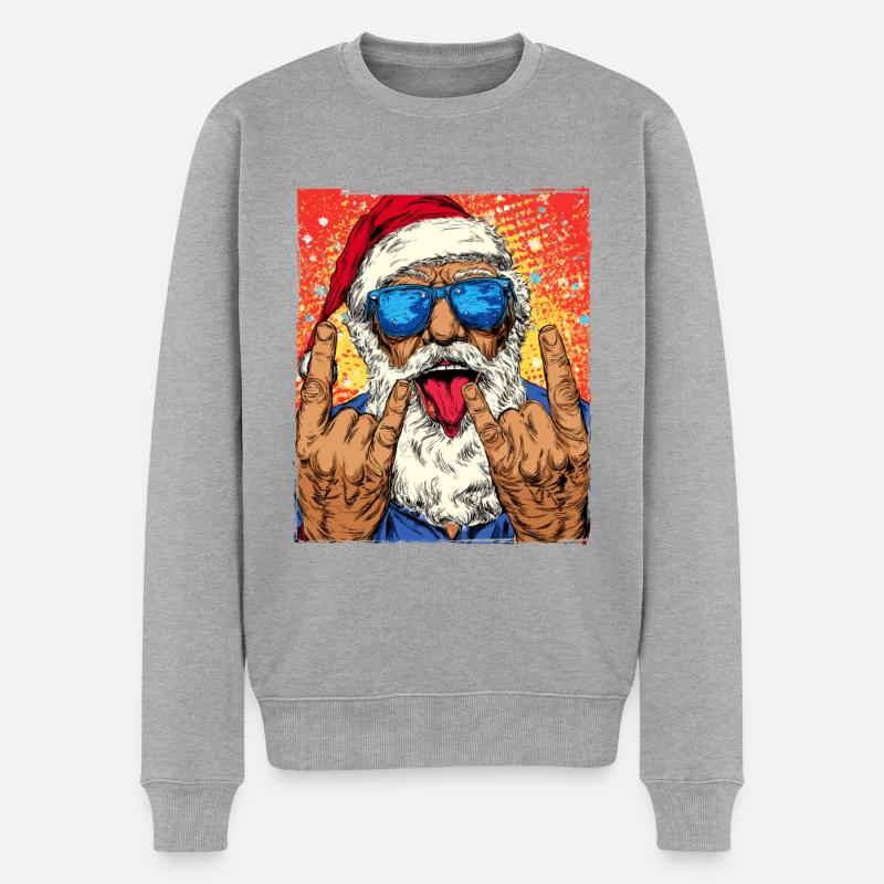 Weihnachtsmann Lustig Weihnachten - Männer Premium Bio Pullover - Grau meliert