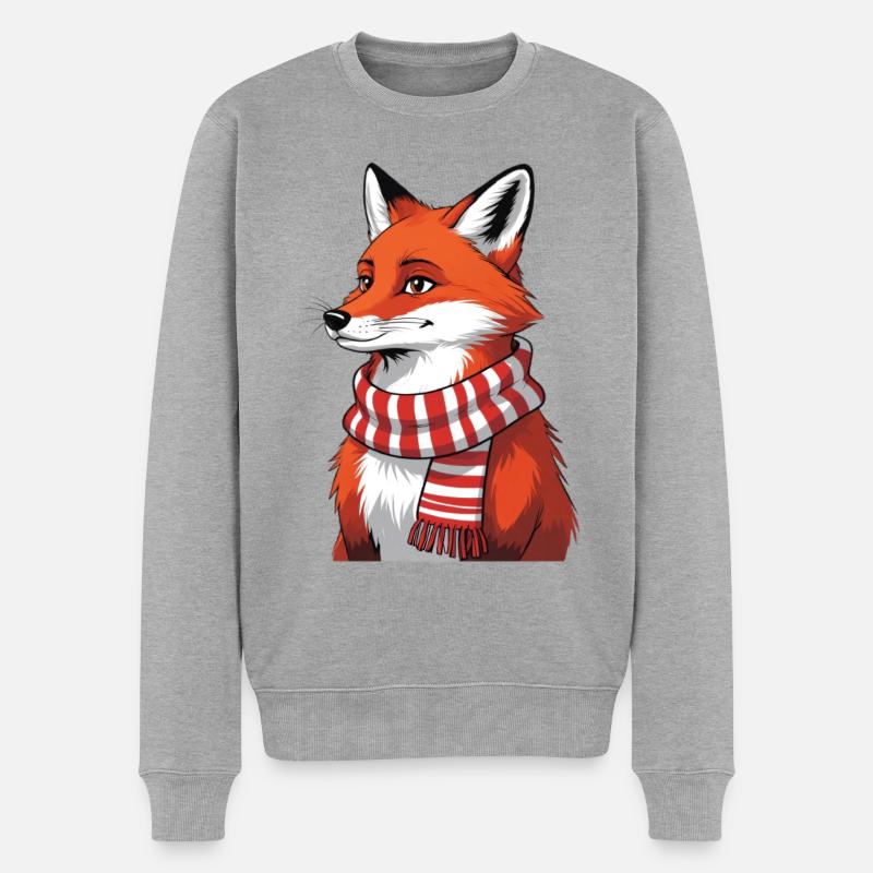 Roter Fuchs mit Schal Illustration - Männer Premium Bio Pullover - Grau meliert