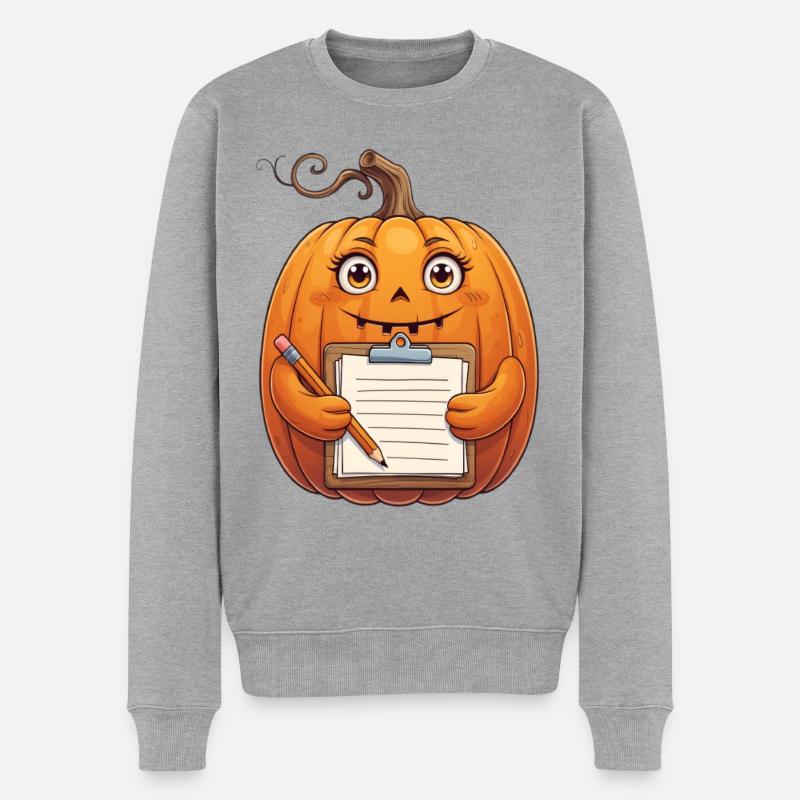 Kürbis Notizheld Halloween - Männer Premium Bio Pullover - Grau meliert