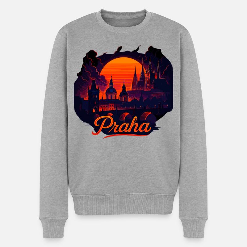 Praha Abendlicht Skyline Abendrot Geschenk - Männer Premium Bio Pullover - Grau meliert
