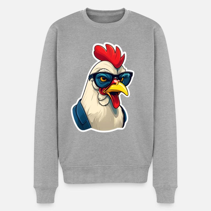 Coole Henne Sonnenbrillen Cartoon - Männer Premium Bio Pullover - Grau meliert