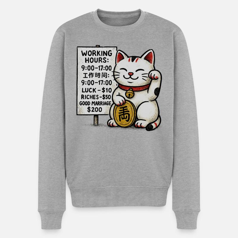 Lucky Cat Fortune Schild - Männer Premium Bio Pullover - Grau meliert