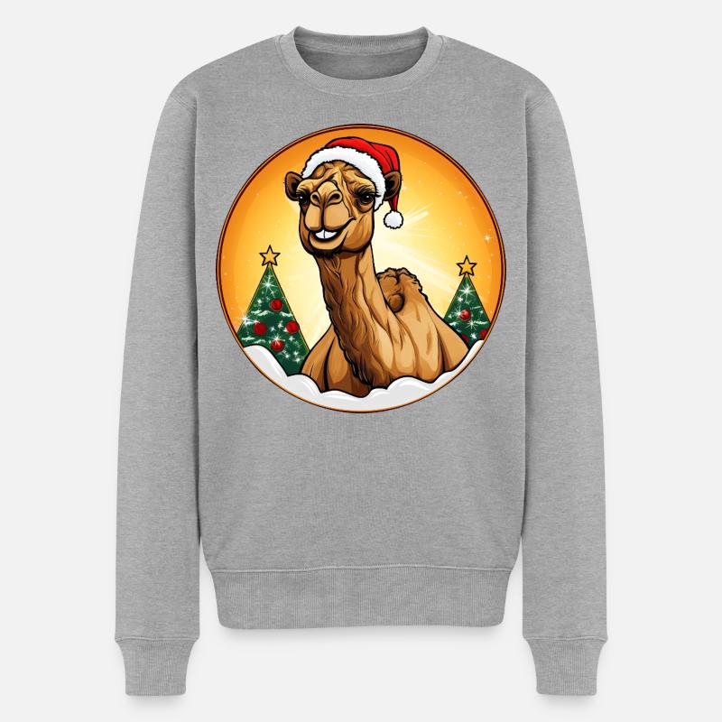 Kamele Weihnachten / Weihnachtsmann Kamel - Männer Premium Bio Pullover - Grau meliert