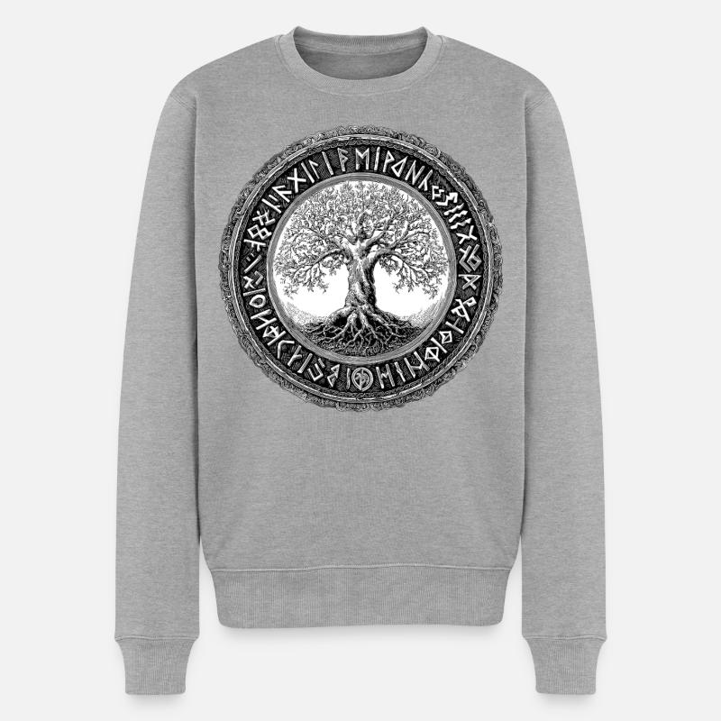 Yygdrasil-Ygdrasil-Viking-Vikings-Odin - Männer Premium Bio Pullover - Grau meliert