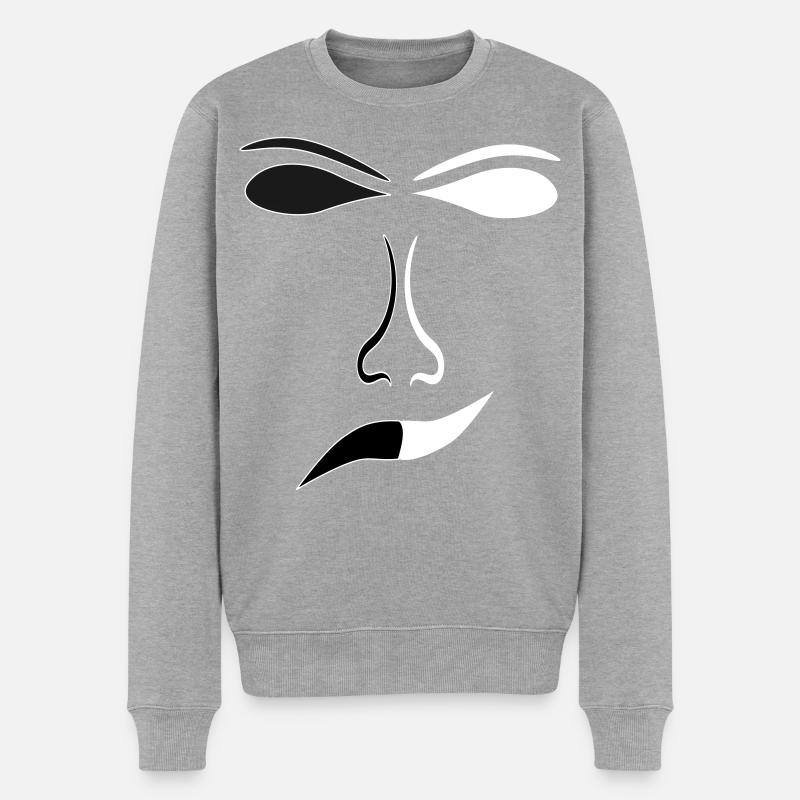 Abstrakte Gesichtslinien Kontrast Maske - Männer Premium Bio Pullover - Grau meliert