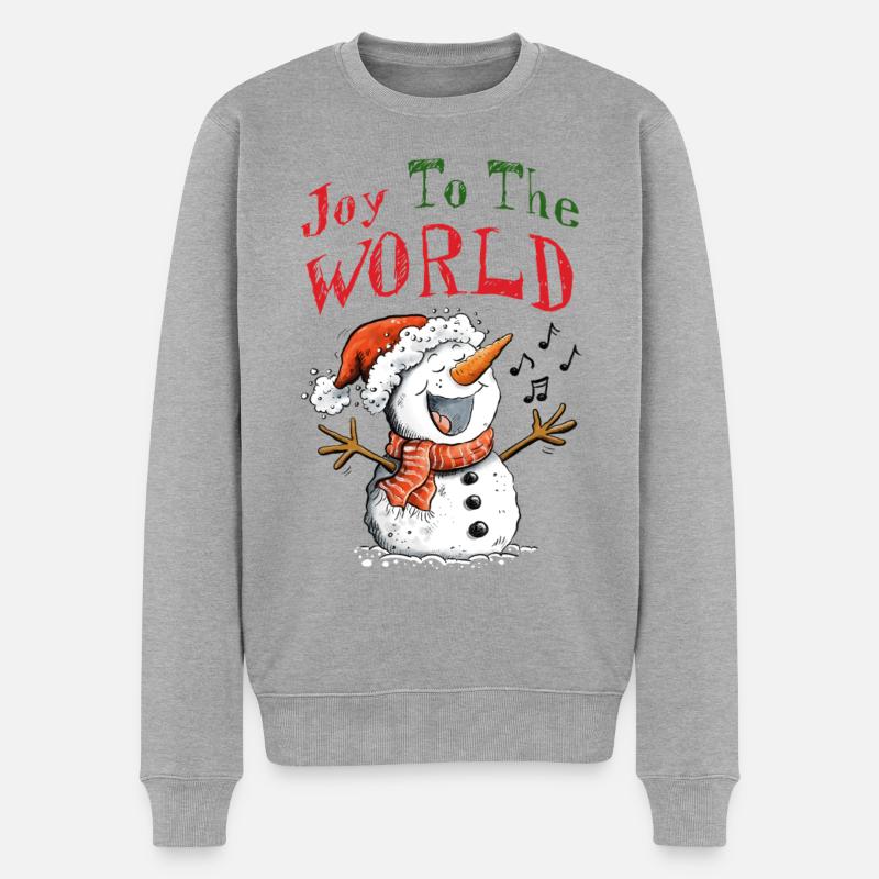 Lustiger singender Schneemann Weihnachtslieder - Männer Premium Bio Pullover - Grau meliert