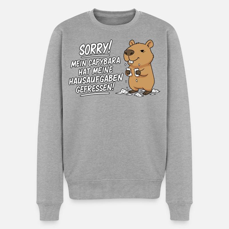 Pardon! Capybara a mangé mes devoirs - Pull Premium bio Homme - gris chiné