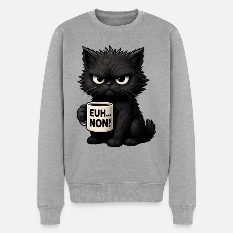 Chat Grognon Drôle Uh Nope Humour Introverti Noir - Männer Premium Bio Pullover - Grau meliert