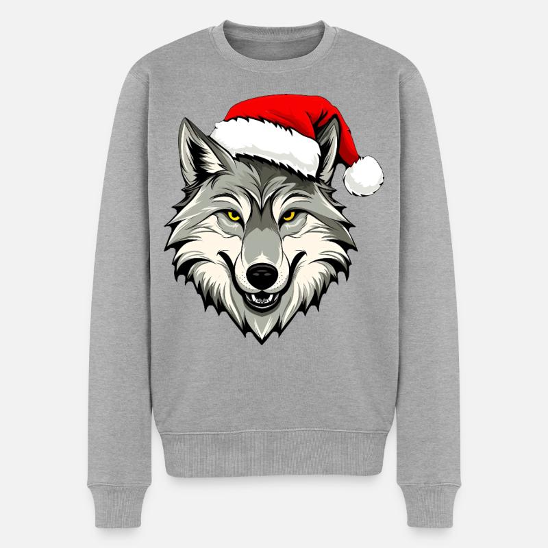 Weihnachten Wolf - Männer Premium Bio Pullover - Grau meliert