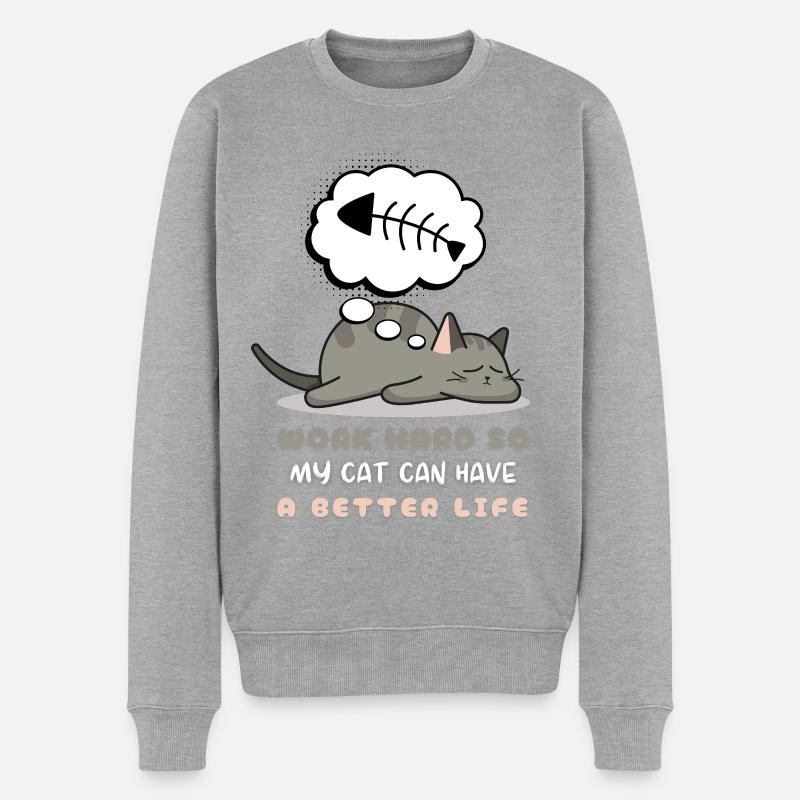 Travailler dur pour mon chat - Pull Premium bio Homme - gris chiné