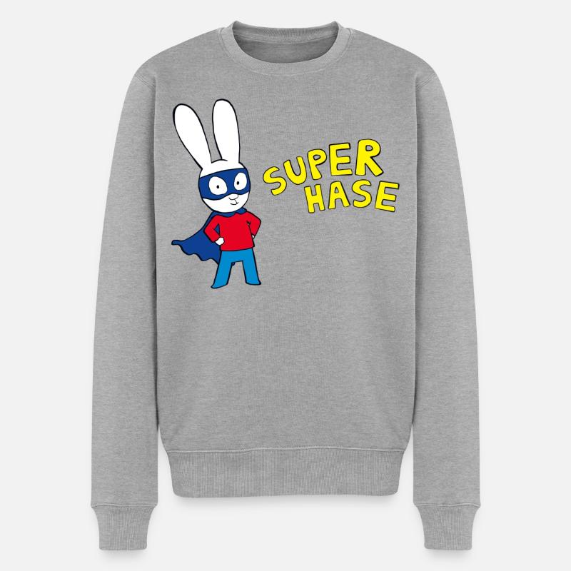 Simon Superhase Im Superheldenanzug Mit Schriftzug - Männer Premium Bio Pullover - Grau meliert