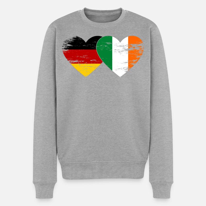 Cœur du drapeau Allemagne Irlande utilisé - Pull Premium bio Homme - gris chiné