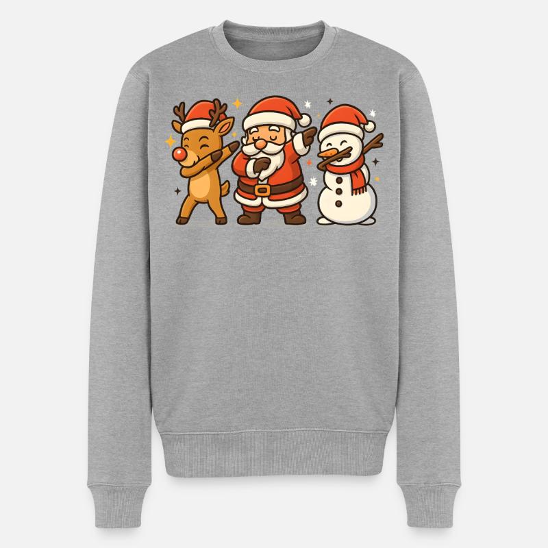 Weihnachtsmann Rentier Schneemann Dabbing - Männer Premium Bio Pullover - Grau meliert