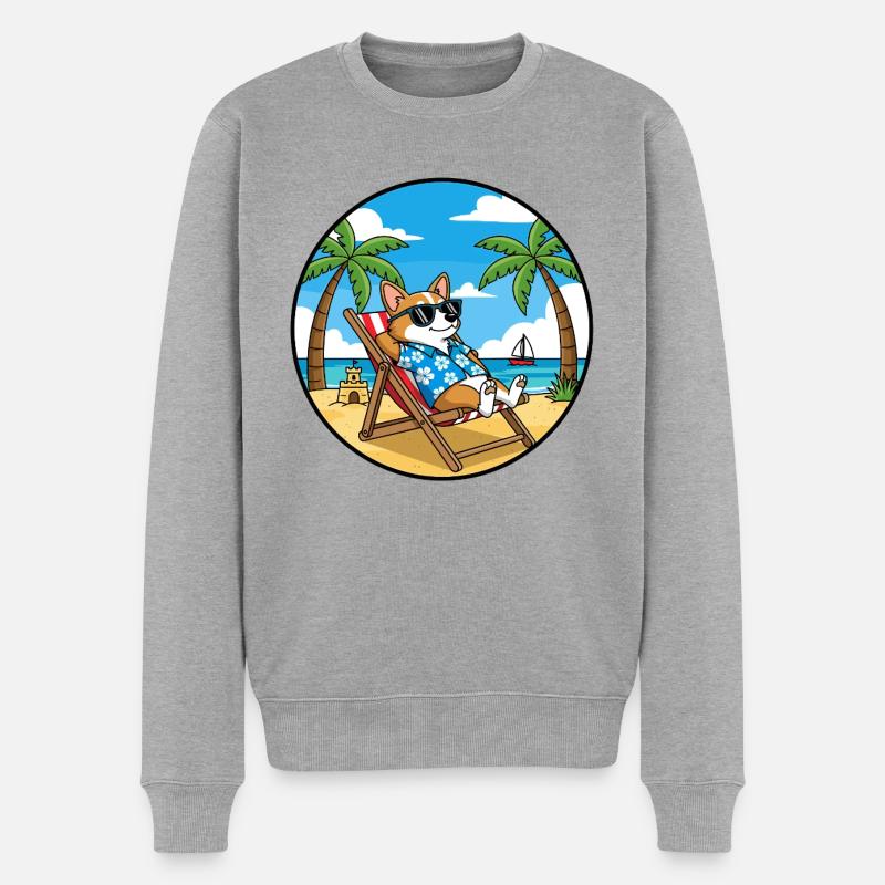 Coole Corgi-Strandferien-Sommerstimmung - Männer Premium Bio Pullover - Grau meliert