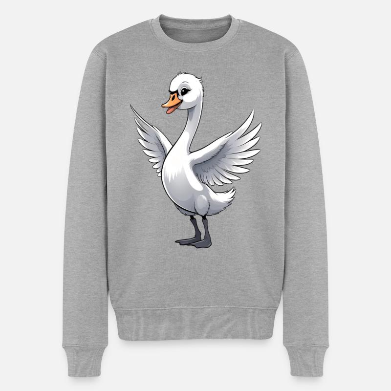 Fröhliche Gänseflügel-Illustration - Männer Premium Bio Pullover - Grau meliert