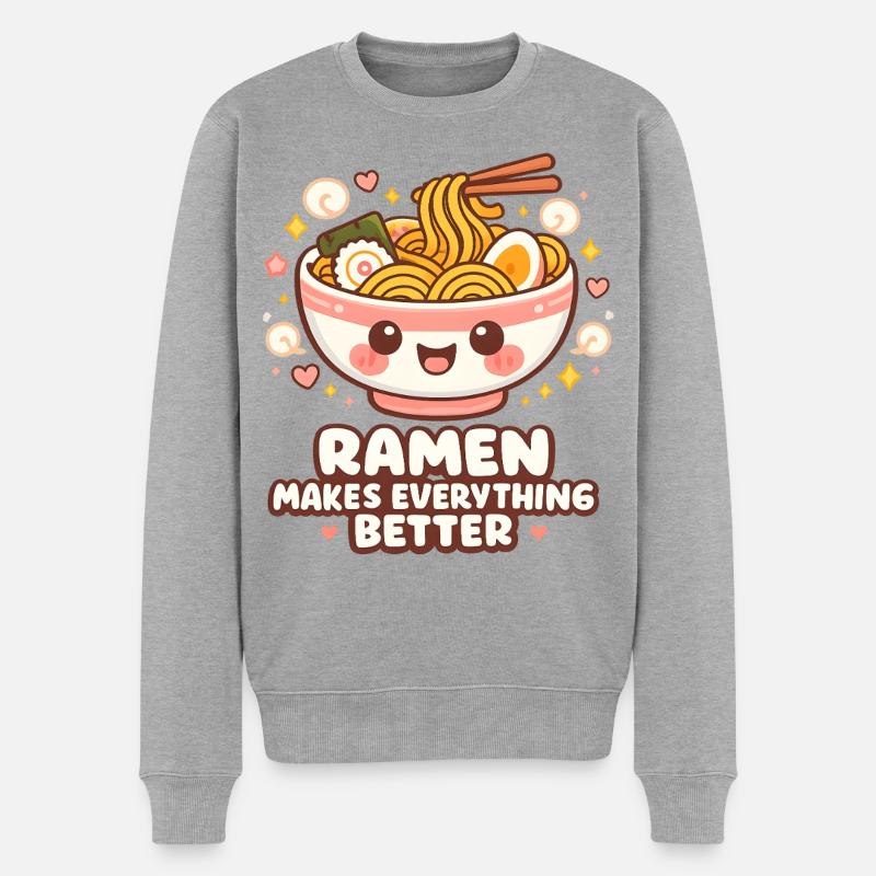 Ramen Nudel Bowl Kawaii - Männer Premium Bio Pullover - Grau meliert
