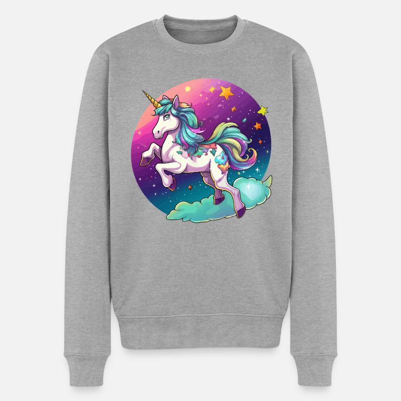 Nachtfarbener Regenbogen-Einhorn - Männer Premium Bio Pullover - Grau meliert