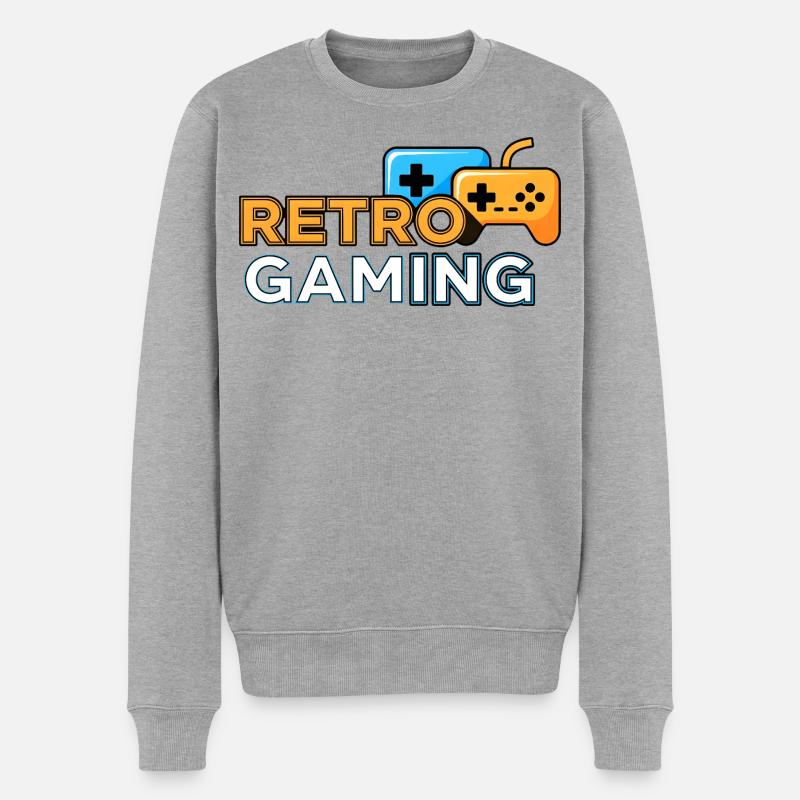Retro Gaming - Männer Premium Bio Pullover - Grau meliert