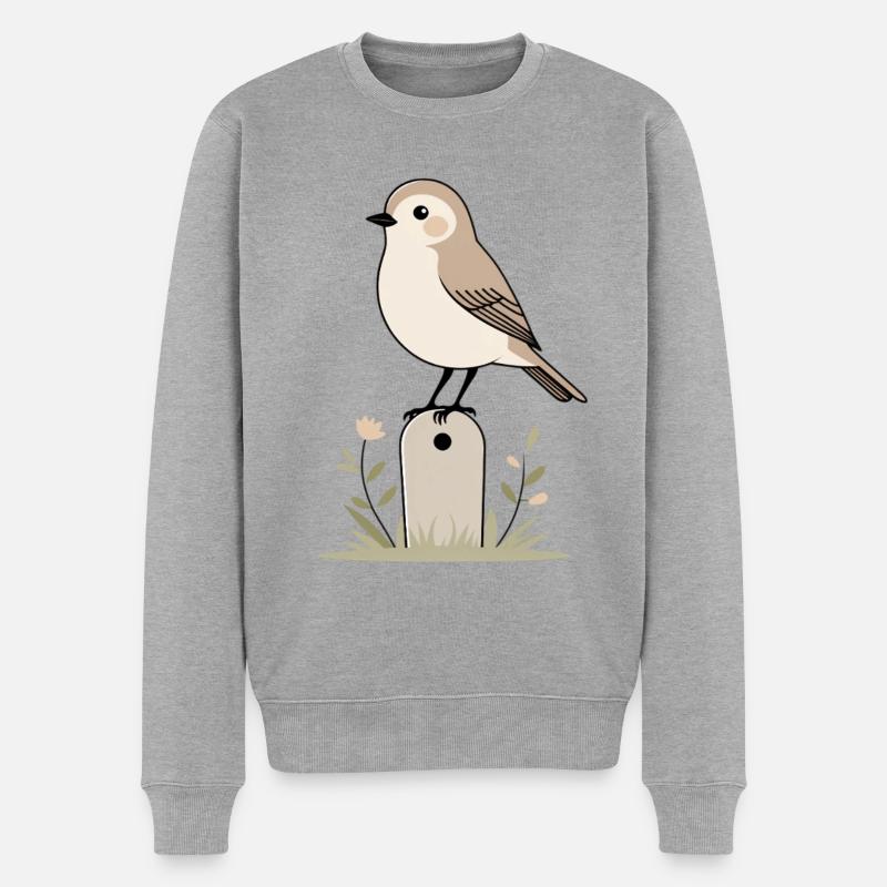 Vogelgarten Illustration mit Blüten - Männer Premium Bio Pullover - Grau meliert