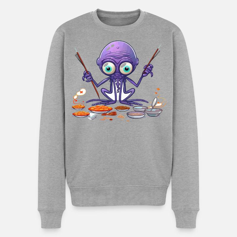 Der Algen-Octopus Küchenchef - Männer Premium Bio Pullover - Grau meliert