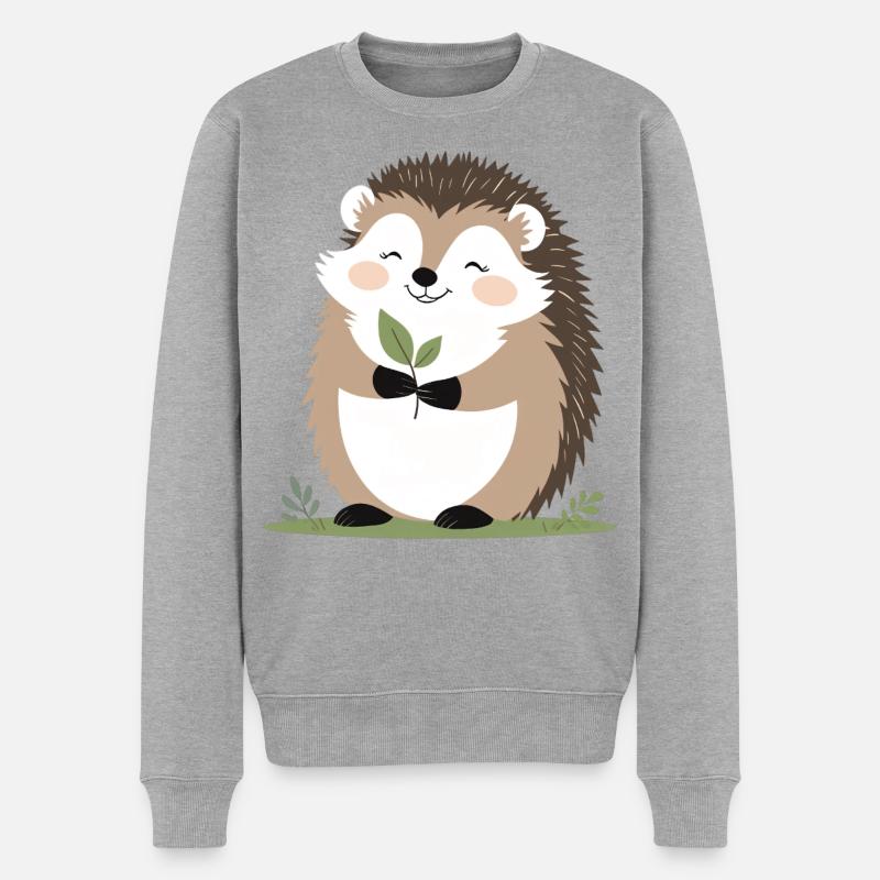 Süßer Igel mit Blatt - Männer Premium Bio Pullover - Grau meliert