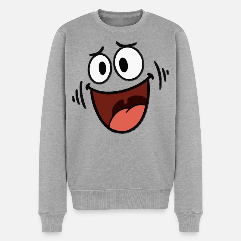 Fröhliches lachendes Gesicht - Männer Premium Bio Pullover - Grau meliert