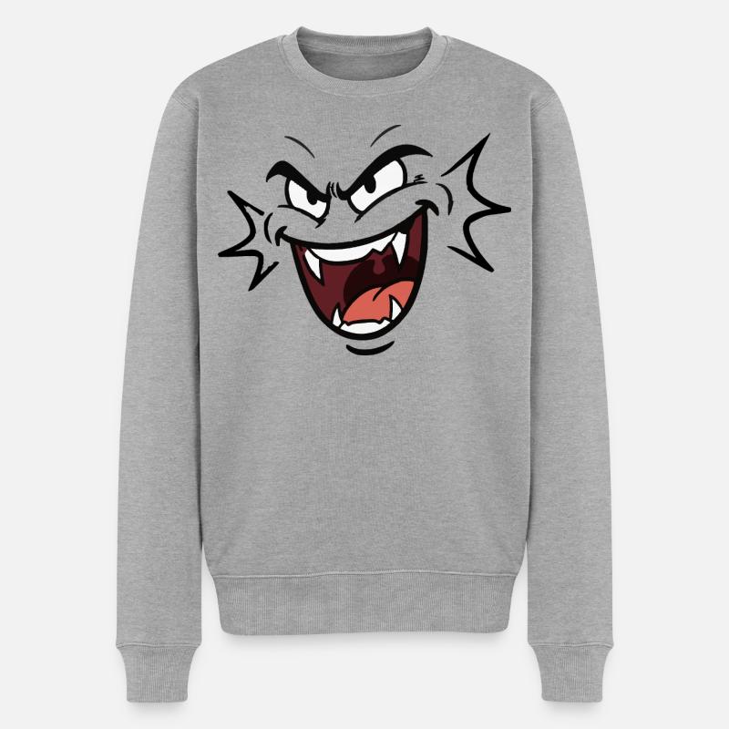 Lustiges Vampir Gesicht Lachmuster comic - Männer Premium Bio Pullover - Grau meliert