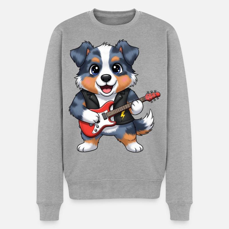 Chien à bascule avec guitare - Pull Premium bio Homme - gris chiné