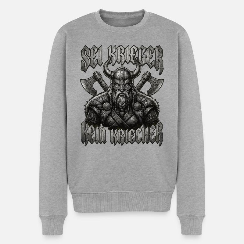 Sei Krieger kein Kriecher Wikinger Bart - Männer Premium Bio Pullover - Grau meliert