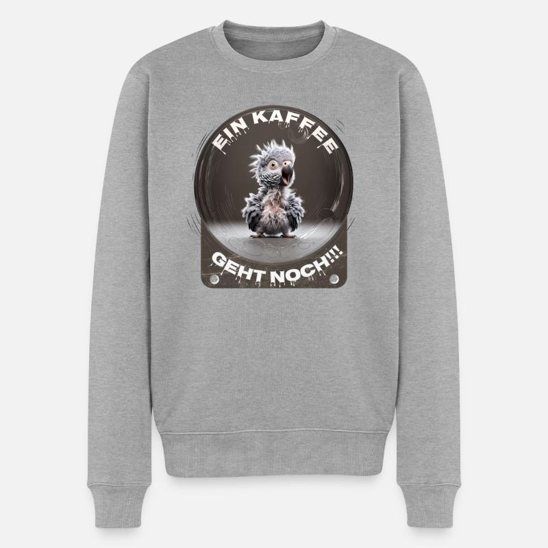 Ein Kaffee Geht Noch Papagei - Männer Premium Bio Pullover - Grau meliert