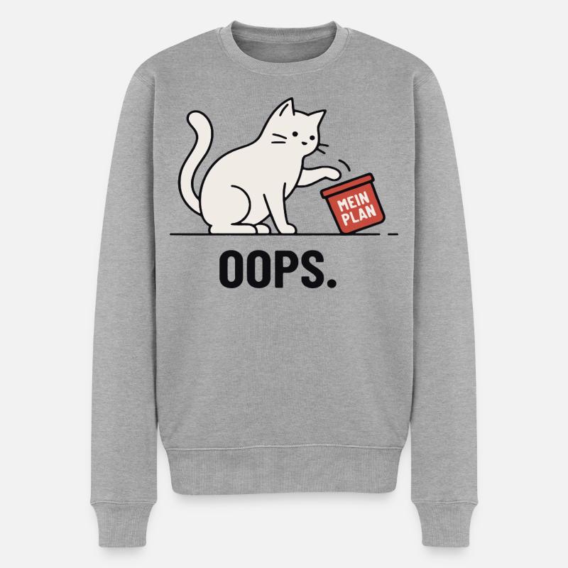 Mon plan... Oups – Chat drôle - Pull Premium bio Homme - gris chiné