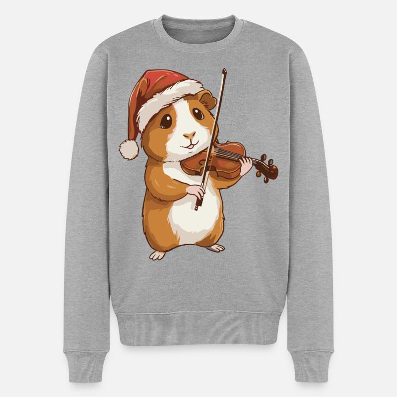 Weihnachtsmeerschweinchen spielt Geige - Männer Premium Bio Pullover - Grau meliert