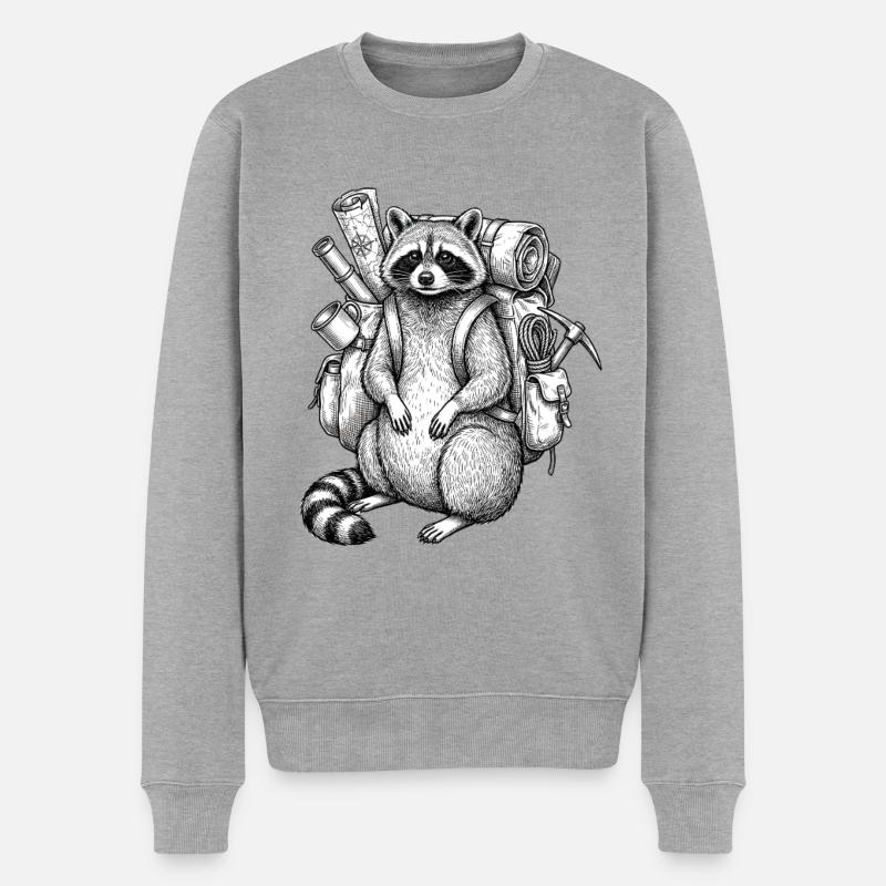 Wander-Waschbär mit Rucksack - Männer Premium Bio Pullover - Grau meliert