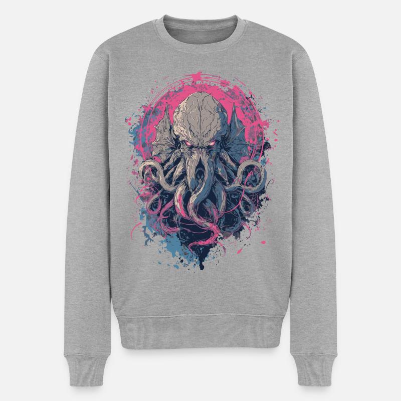 Cthulhu Horror - Männer Premium Bio Pullover - Grau meliert