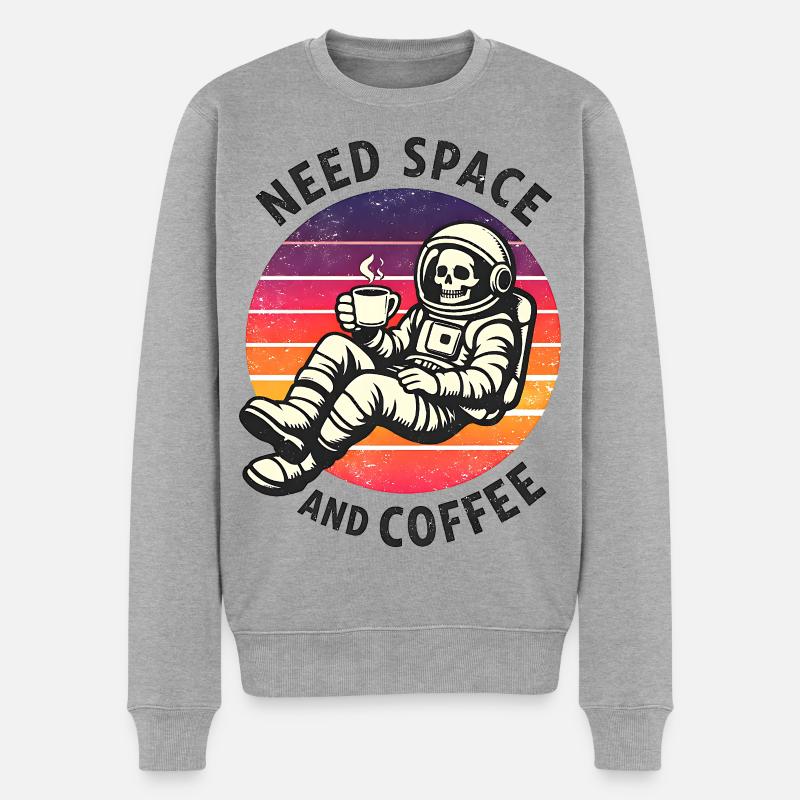 Astronaute squelette spatial et café - Pull Premium bio Homme - gris chiné