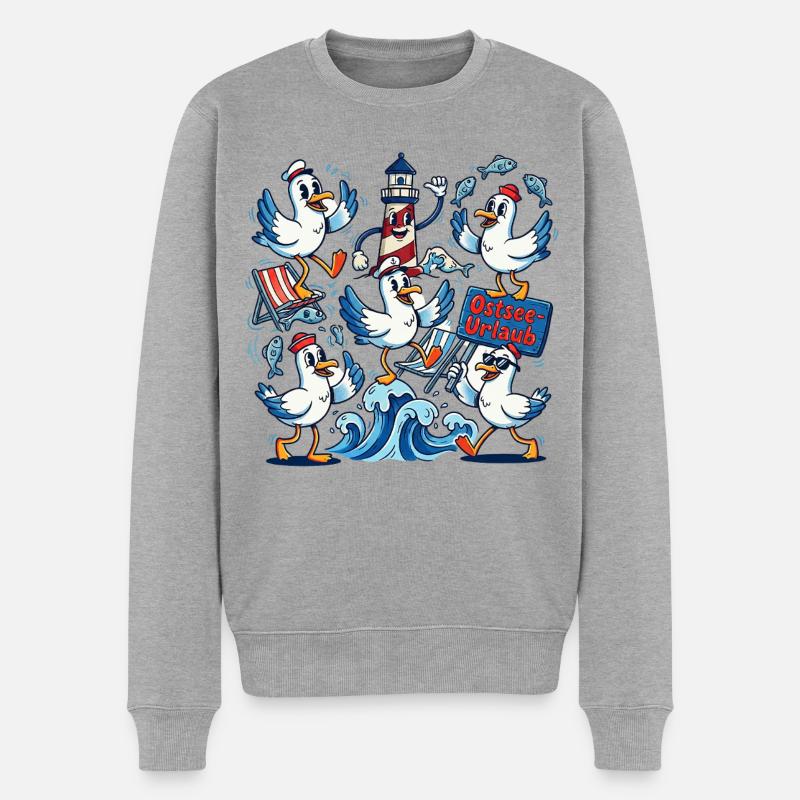 Ostsee Urlaub Möwe Leuchtturm - Männer Premium Bio Pullover - Grau meliert